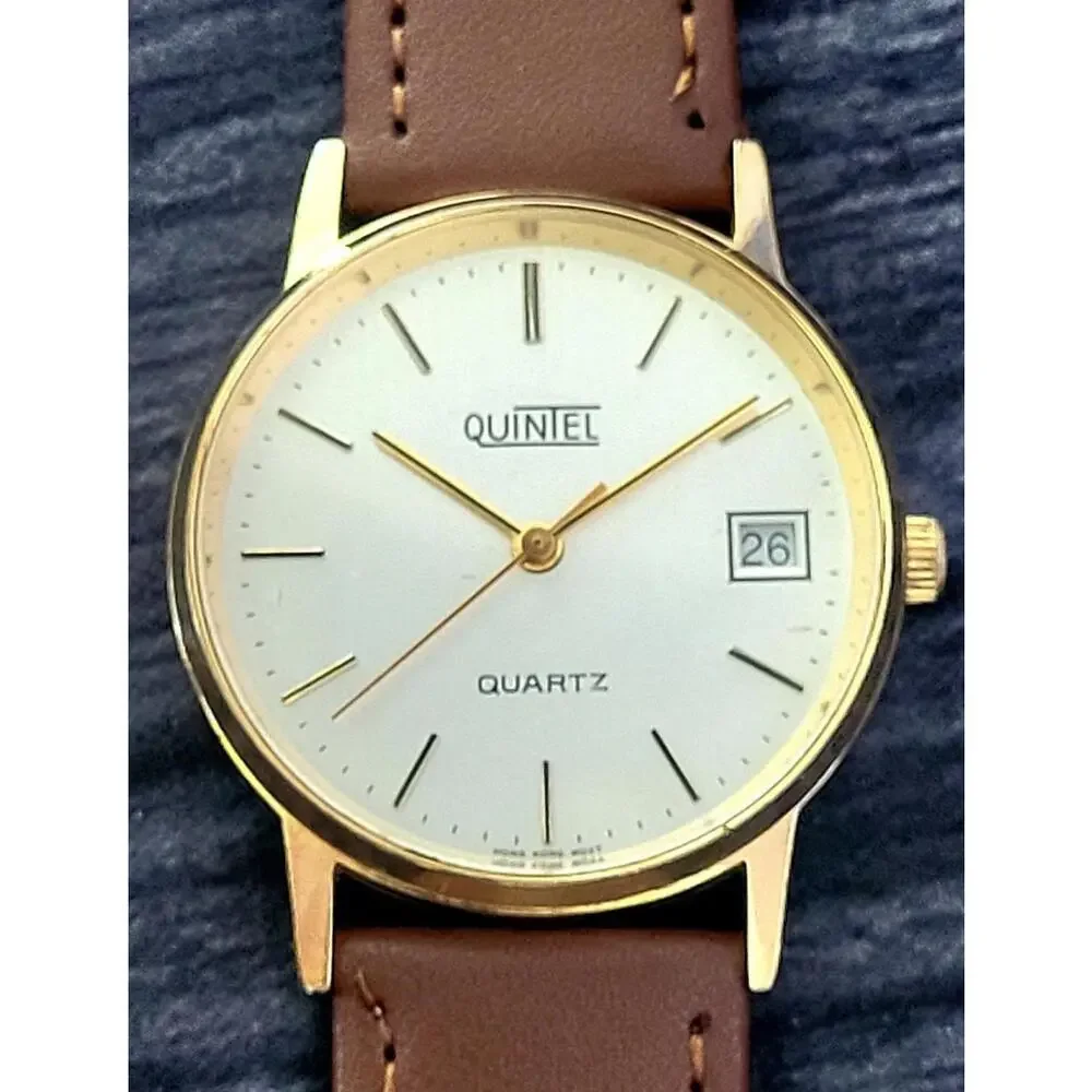 Very Rare Vintage Quintel‎ Pie Pan Mens 80s Retro Dress Watch